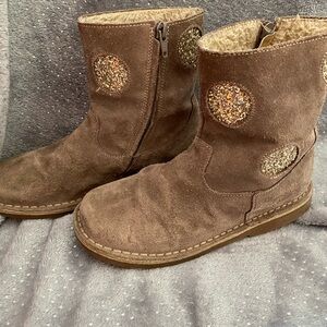Mini Boden Girls suede gold sparkle  winter sherpa Boots Girls size 4 (Euro 35)